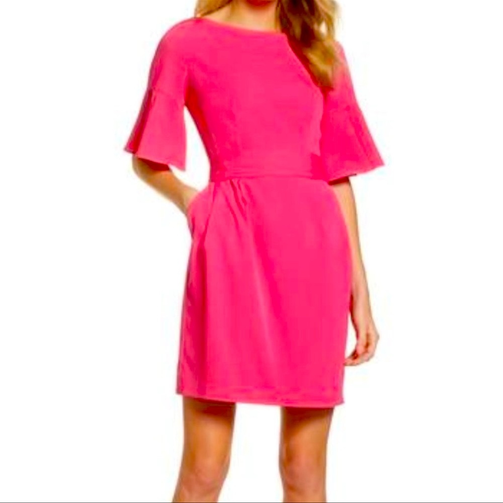 ELIZA J Bell Sleeve Sheath Dress In Hot Pink (POCKETS)